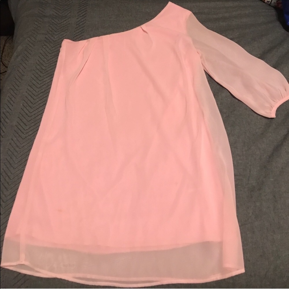 SOLD- Pink Mini One Sleeve Dress